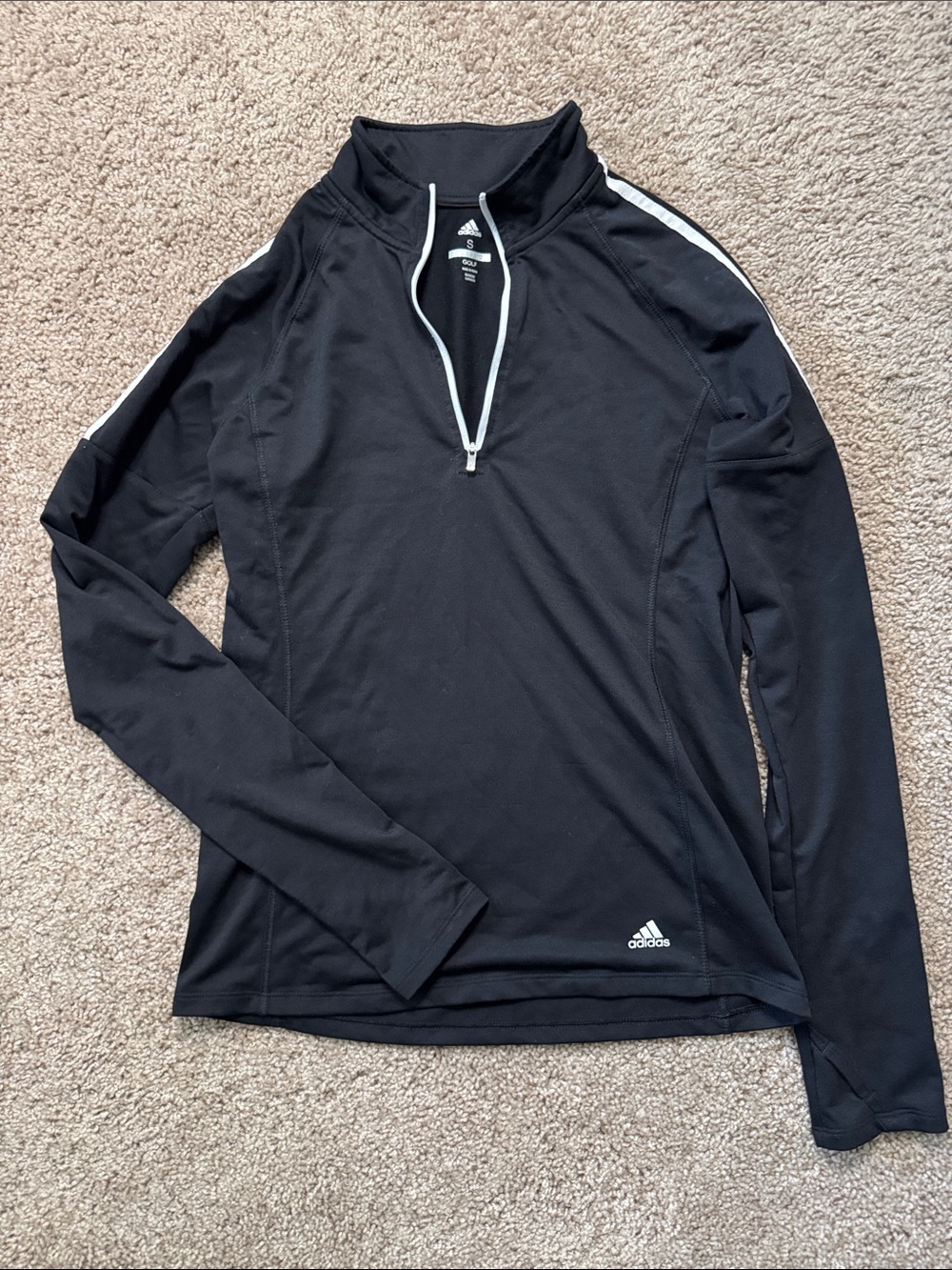 adidas Black Long Sleeve 1/4 Zip Top with White Accents